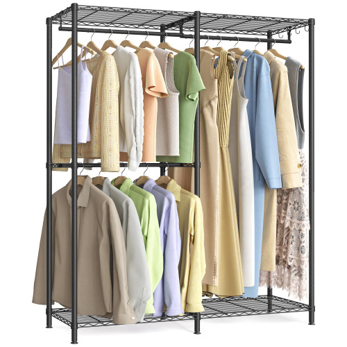 Freestanding Wardrobe Closet, Metal Clothing Racks, Heavy-Duty Garment Rack with Adjustable Shelves, Hanging Rods, Dividable, 15.8 x 47.2 x 70.9 Inches, Ink Black ULGR423B01