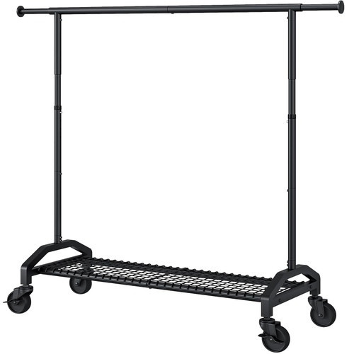51 to 71" W x 16.53" D x 65" to 71" H Adjustable Rolling Clothes Rack Coat Rack Garment Rack Black