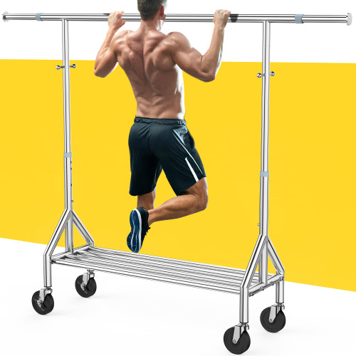 Upgraded 100% Stainless Steel Clothing Rack Load 760LBS, Heavy Duty Clothes Racks with Larger & Sturdy Wheel