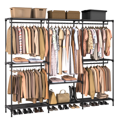 80.7 Inch Extra Large Capacity Wardrobe Closet, Clothes Storage Organizer with Shelves and 5 Hanging Rods