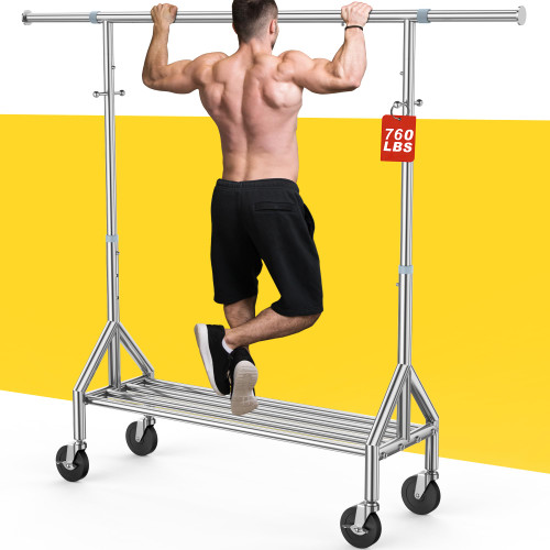 Upgraded 100% Stainless Steel Clothing Rack Load 760LBS, Heavy Duty Clothes Racks with Larger & Sturdy Wheel