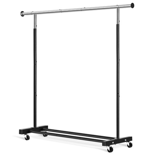 55.51 Inch Heavy Duty Clothes Rack Rolling Garment Rack with Wheels and Bottom Shelf, 130LB Capacity