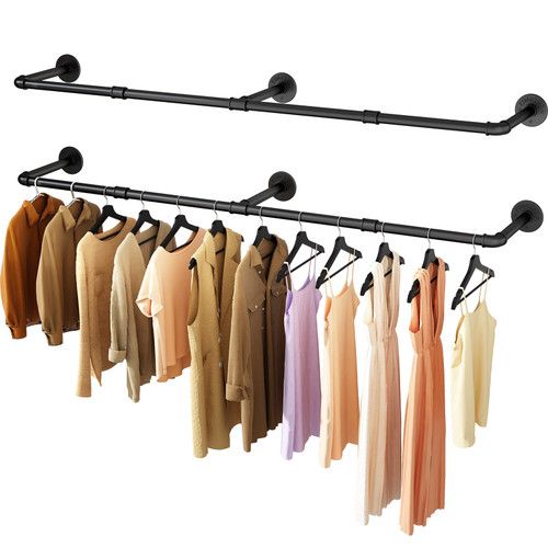Wall Mounted Clothes Rack 52.6in, Industrial Pipe Clothing Racks Wall Mount, Heavy Duty Detachable Iron Garment Bar