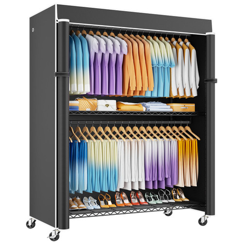 P8C Max Heavy Duty Clothes Rack（With Extended Width Design） Rolling Clothing Racks for Hanging Clothes with Lockable Wheels，51.2"W x 15.8"D x 80.5"H，Load 700LBS