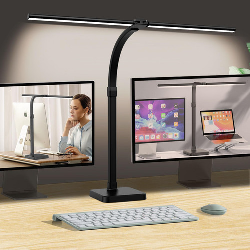 LED Desk Lamp for Home Office, Double Head 24W with Base, Architect Light 5 Lighting Brightness Flexible