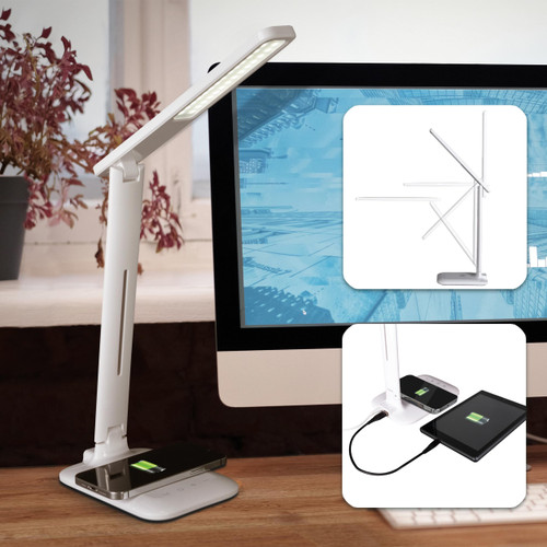 OttLite Charge Up LED Desk Lamp with Wireless Qi Charging & USB Charging Port, with ClearSun LED Technology - Adjustable Neck,
