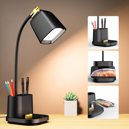 LED Desk Lamp with USB Charging Port Touch Control 3 Color Modes, Stepless Dimming,Eye-Caring LED Table Lamp for Home,Office