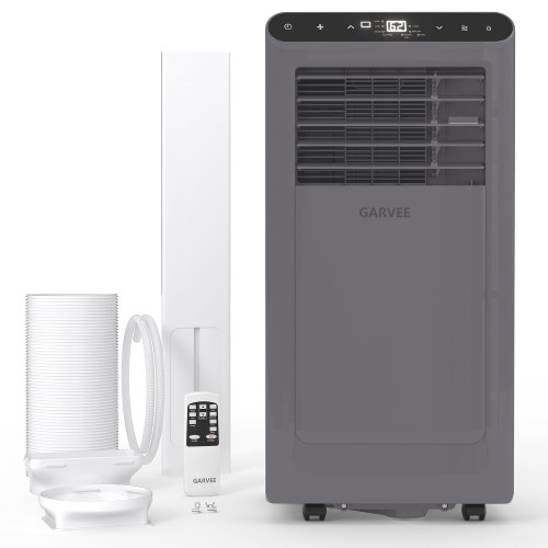 Garvee 8000 BTUs Portable Air Conditioner,Up to 350 Sq.Ft. Remote Control 48dB Portable AC Unit, Dehumidifier, Fan, Sleep, 24H Timer&Installation Kit, DOE Certified, Ceer 6.2,Grey+Black Panel