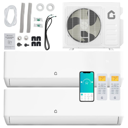 GarveeTech 18K Dual 2 Zone Mini Split Air Conditioner,24 SEER2 12000 BTU+ 12000 BTU Wifi Enabled Multi Zone Ductless, 208-230V Cools Up to 1500 Sq.Ft Multi Zone Ductless Pre-Charged Heat Pump