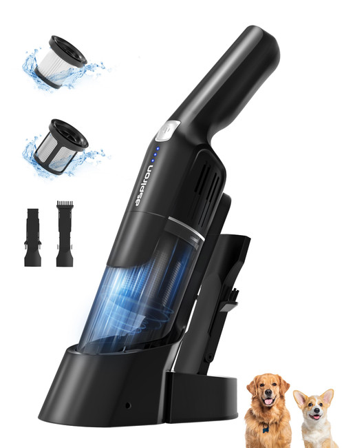 Aspiron Cordless Handheld Vacuum, 24KPA Powerful Car Vacuum, 2-Speed, 2 Charging Methods, Wireless Charger, Ergonomic Handle, Portable Rechargeable Vacuum Cleaner for Car, Home, Black Silver