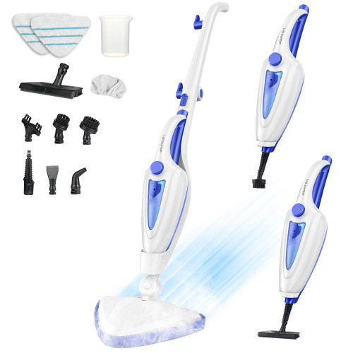 12-in-1 Steam Mop, Fast 15-Sec Heat-Up, 1500W Detachable Handheld Steam Cleaner with 2 Dirt Grip Pads, Removes 99.99% Stubborn Stains for Hardwood Floors, Clothes, Windows, Tiles, Furniture, White