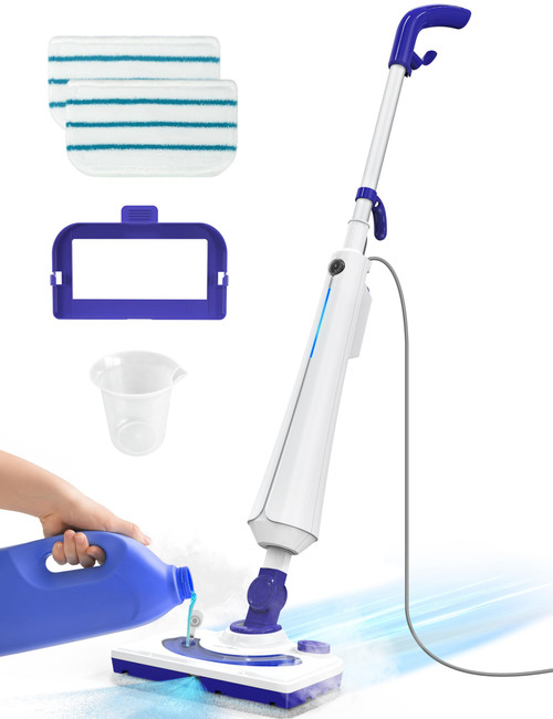 Professional Steam Mop Cleaner, 1300W Floor Steamer with Detergent Chamber, 25S Heat Up, Lightweight Steamer for Cleaning with 2 Washable Pads, Safe for Tiles, Upholstery, Carpet, Hardwood, Blue