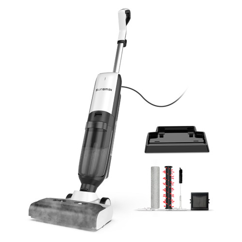 SUNSMAI 4-in-1 Steam Vacuum Mop - High-Performance Wet Dry Floor Cleaner for Hardwood Floors Carpets, 212°F Steam for Tough Stains, Self-Cleaning LED Display