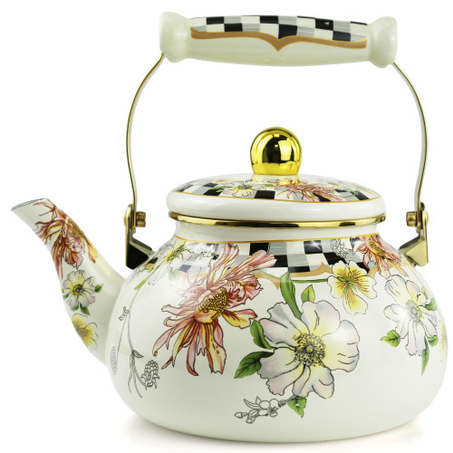 Enamel Tea Kettle, Bohemia 2.5L Vintage Floral Enamel Steel Teapot for Stovetop
