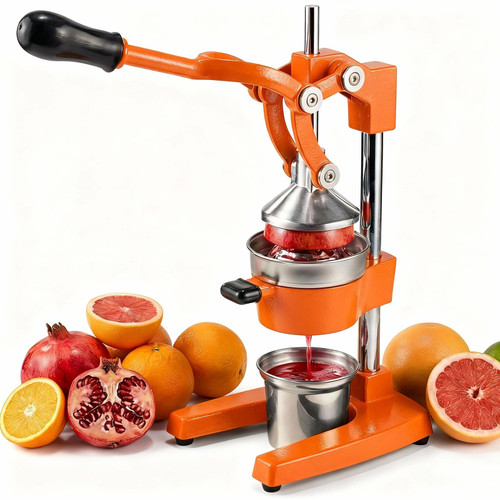 Cast Iron Citrus Juicer - 13.8LB Heavy Duty Manual Orange Press, 304 Stainless Steel Cup & Strainer
