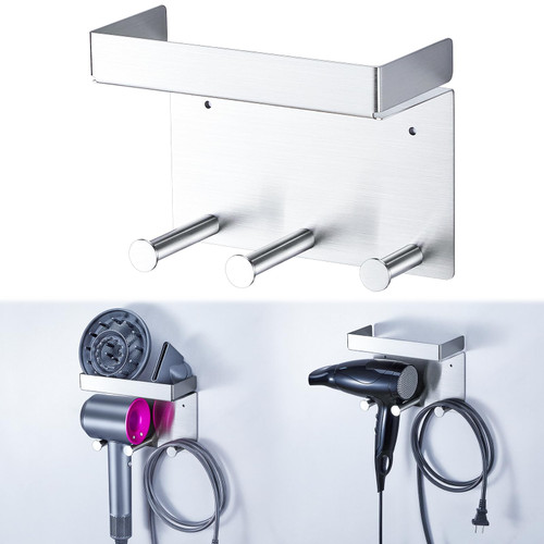 Mounted, Stainless Steel Blow Dryer Holder for Attachments