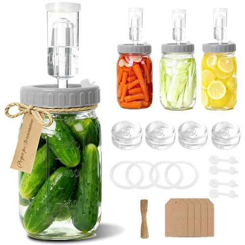 4-Pack Mason Jar Fermentation Kit(Jars Included) Four 32oz Fermentation Jars