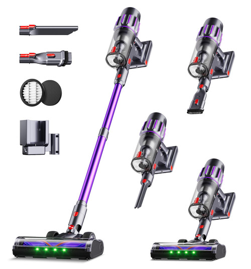 650W 55KPA 90Mins Vacuum Cleaners for Home with Self-Standing,Smart Display,V-Shaped Anti-Tangle Brush,Wall Mount Charging,Cordless Stick Vacuum for Home