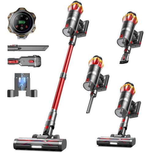 Cordless Vacuum Cleaner, 650W/55KPa 70Mins Vacuum Cleaners for Home, Self-Standing Stick Vacuum with Anti-Tangle Brush & OLED Touch Screen
