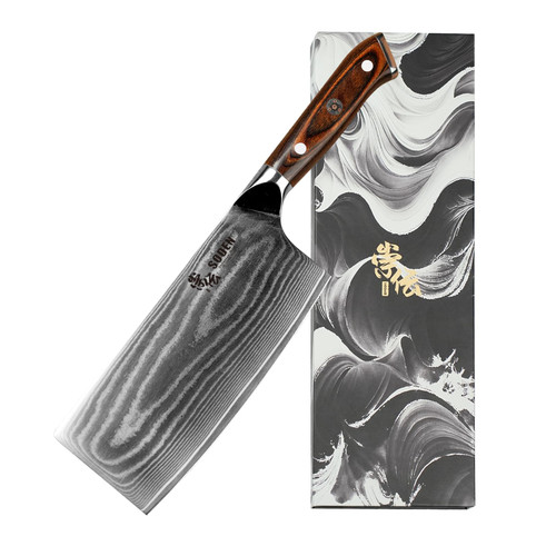 SODEN 7 Inch Cleaver Knife - VG-10 Damascus Steel Professional Meat Cleaver & Butcher Knife