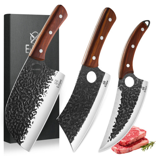 Kitchen Knife Set with Serbian Chef Knife, Viking Boning Knife & Meat Cleaver