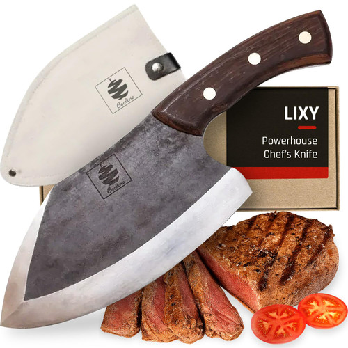 COOLINA Lixy Cleaver Chef Knife, 8.7-in Hand-forged High Manganese Clad Steel