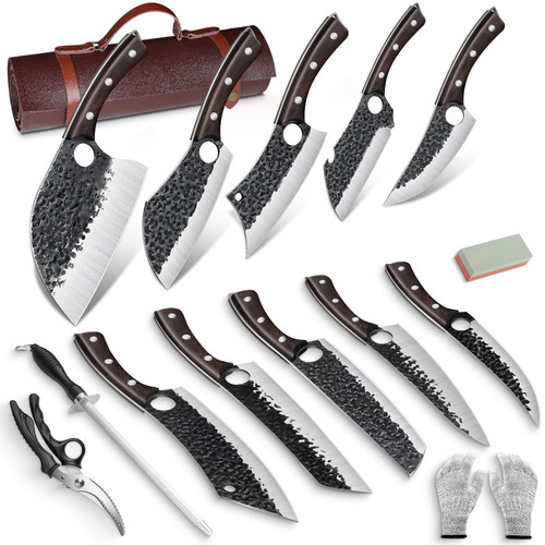 High Carbon Steel Kitchen Knives Set Meat Cleaver Boning Knife
