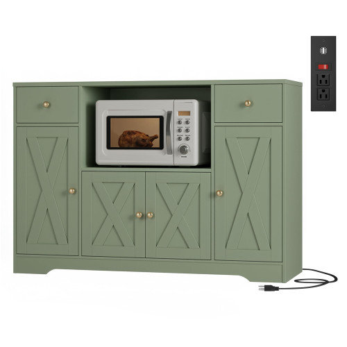 Microwave Cabinet with Charging Station, 47" W Kitchen Storage Cabinet with Microwave Stand