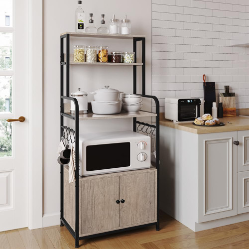 4-Tier Kitchen Bakers Rack with Storage Cabinet and Hutch, Microwave Oven Stand