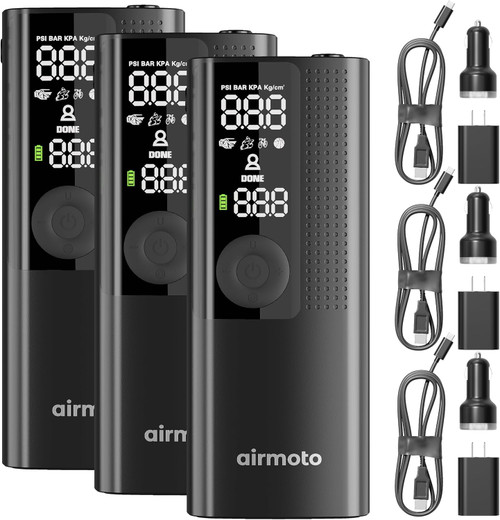 Airmoto and Power Kit Bundle Deal - 3 bundle - Tire Inflator Portable Air Compressor with Power Kit for Charging on The Road - Cordless Air Pump for Car Tires, Motorcycle, Bicycle, Balls (Pack of 3)