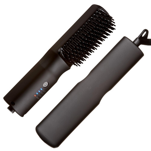 2-in-1 Ionic Hair Straightener Brush with Ceramic Coating, Adjustable Temp
