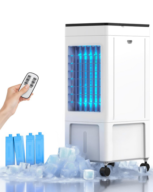 3 IN 1 Evaporative Air Cooler with 2 Gal Water Tank, 4 Ice Packs, 8H,3 Speeds, 4 Modes, Windowless Portable Air Conditioners for Bedroom
