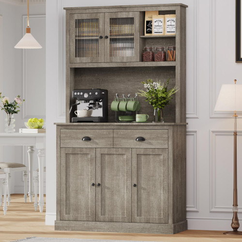 71" Tall Freestanding Kitchen Cabinet with Microwave Stand