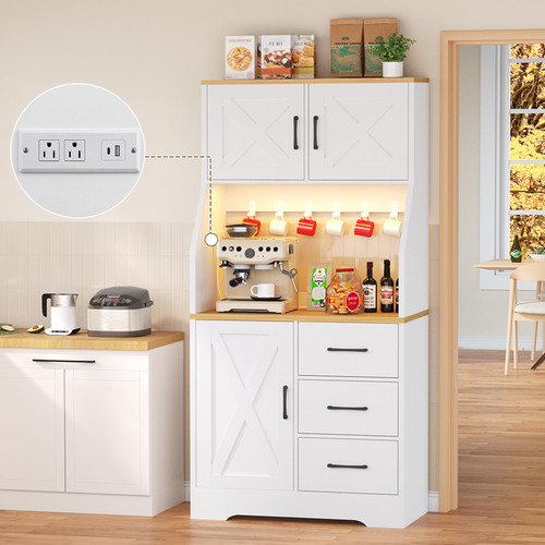 Pantry Cabinet with Adjustable Shelves and 3 Drawers