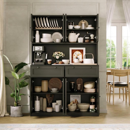 GarveeLife Tall Kitchen Pantry Cabinet with Charging Station and Microwave Stand