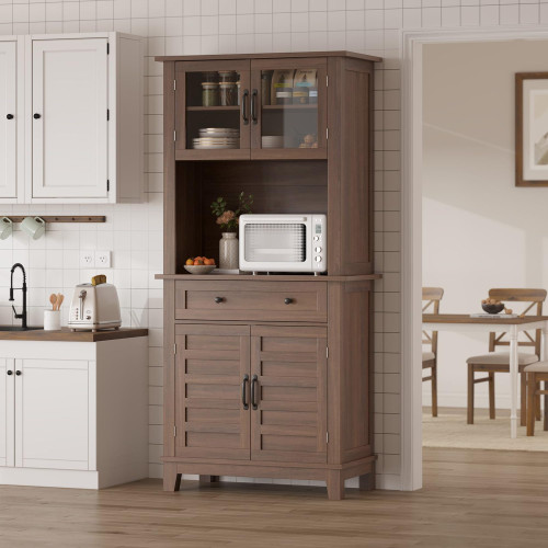 Pantry Cabinet, Kitchen Hutch Bar Cabinet with Microwave Stand
