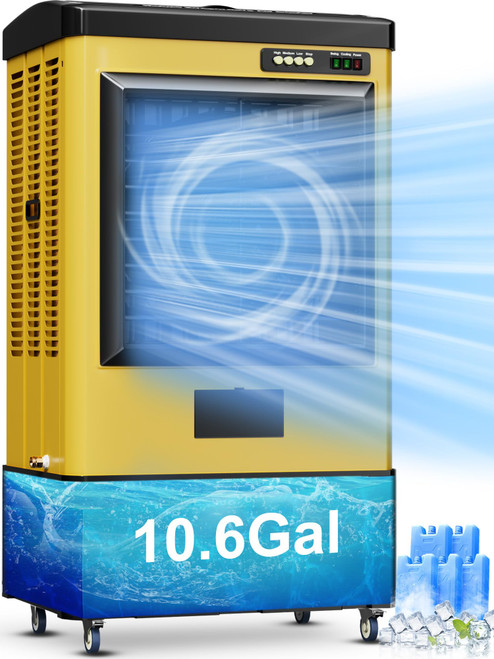 41" Evaporative Air Cooler with 10.6 Gal Water Tank, 3 Speeds, 120°Oscillation, 3 Ice Packs, Outdoor Air Conditioner for Garage