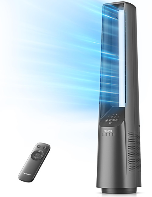 PELONIS 40" Bladeless Tower Fan with Powerful Airflow, Ultra-Quiet DC Motor (22 dB), 6 Speeds, 4 Modes, Remote Control