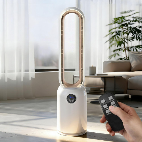 Bladeless Tower Fan for Bedroom, Powerful 26ft/s Airflow, 24 Speeds, 90° Oscillation, 12H Timer, Standing Fans with Remote