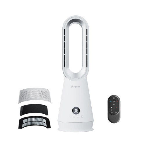 22" Bladeless Tower Fan with Air Purifier, 90° Oscillating Fast Heating & Cooling, Remote Control for Home Office