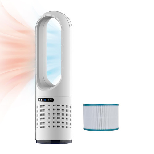 31.5Inch Cooling & Heating Bladeless Fan with HEPA Filter 99.97%, Heater Fan Floor Fan Combo 80° Oscillating with Remote, 8H Timer for Indoor