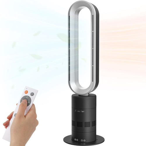 Dual-Tech Bladeless Tower Fan, Ultra-Quiet DC Motor, 2-in-1 Cooling, Heating | UL Listed PTC Ceramic Fast Heat for Indoor Use, Large Room