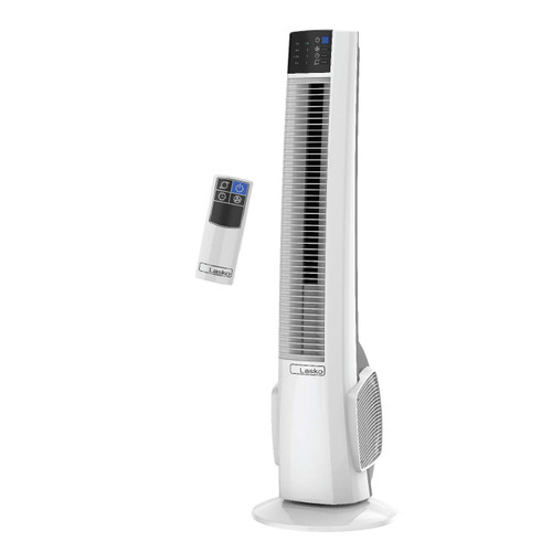 Lasko Oscillating Tower Fan with Remote Control - Tower Fan for Bedroom & Office, 4 Quiet Speeds, 38" White, T38400