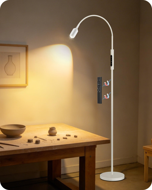 Reading Floor Lamp, 74.2" Tall LED Lamp, with 360° Flexible Gooseneck & Touch & Remote Control for Reading, Task Craft, Living, White