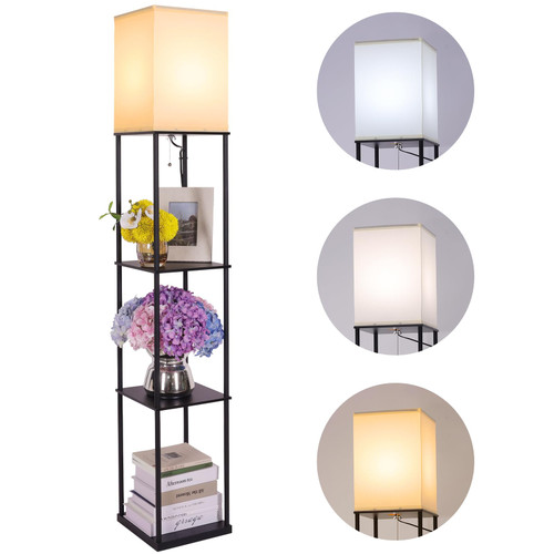 Floor Lamp with Shelves, Modern Square Standing Lamp with 3 Color Temperature Bulb, Corner Display Bookshelf Lamp for Living Room
