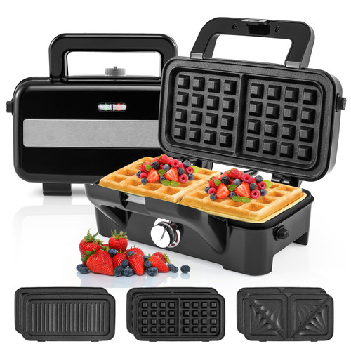BECOMFORT 3 in 1 Waffle Maker, Sandwich Press w/3 Removable Non-stick Plates