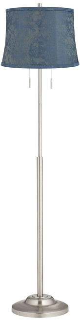 65" Tall Standing Floor Lamp Skinny Pole Twin Pull Chain Silver Metal Brushed Steel Finish Living Room Bedroom
