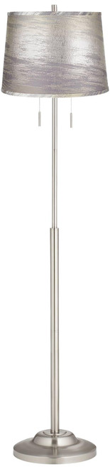 360 Lighting Abba Modern 65" Tall Standing Floor Lamp Skinny Pole Twin Pull Chain Metal Brushed Steel Finish Living Room Bedroom