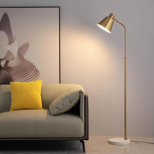 High-end Gold Brass Floor Lamp Bright 12W LED Light, Adjustable in Three Colors and Height for Living Room Bedroom Office