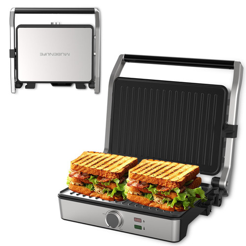 Panini Press, Electric Sandwich Press Grill, Open 180 Degrees, Electric Grill Indoor